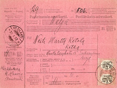 1917 1mk pari postiennakkokirje VESILAHTI