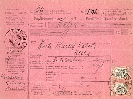 1917 1mk pari postiennakkokirje VESILAHTI