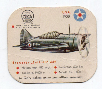 Kahvilappu OKA Ilmailun historia. BREWATER "BUFFALO" 439