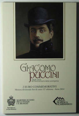 2014 SAN MARINO 2euro juhlaraha Giacomo Puccini kansiossa