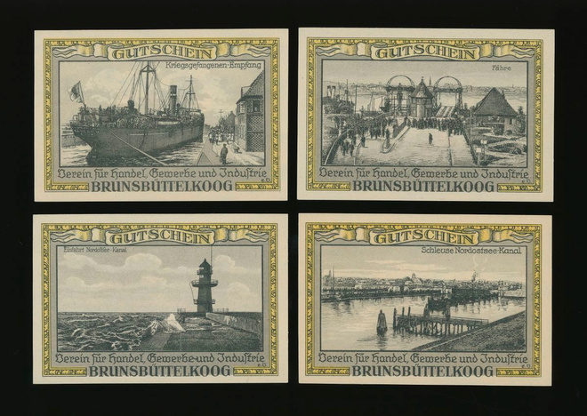 Saksa Notgeld 25, 50, 75 Pfg, 1 Mark, Brunsbüttelkoog 1922