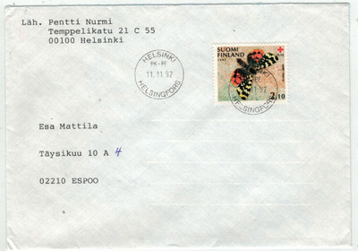 1992 PR 2,10 mk kirje