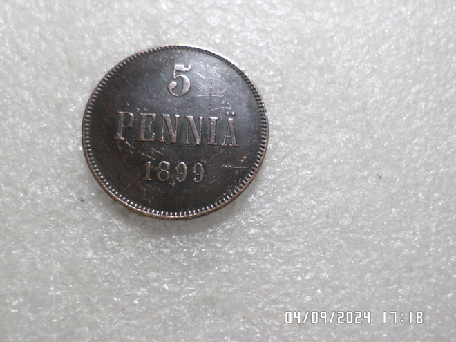 5  penniä  1899  kulkematonn  tasaisesti  patinoitunut  kl 9