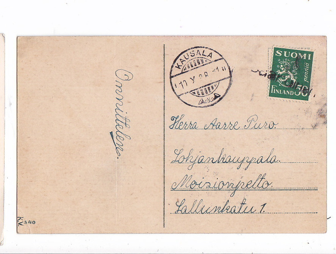 VANHA Postikortti 1938 Saaroinen Rivileima