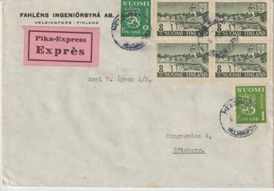 1947 Pikakirje Helsingistä-Ruotsin Göteborgiin