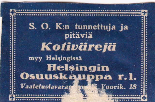 Helsinki, Helsingin Osuuskauppa r.l. Kotivärejä.  s90