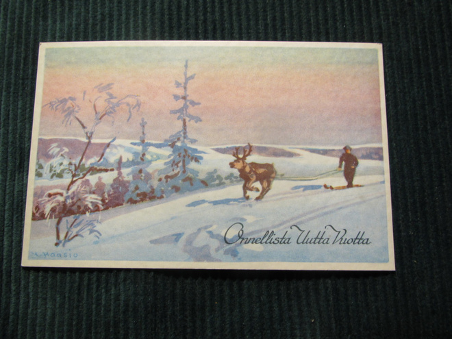 Postikortti Hyvää Uutta Vuotta. 1940-luvulta. Maasio.
