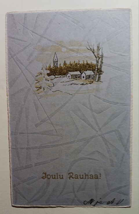 Kirkko ja talot joulumaisemassa, hopeaa ym, p. 1938