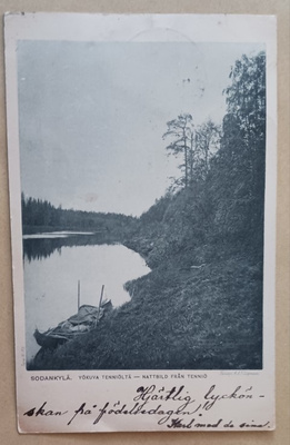 Sodankylä, Tenniö, yökuva Tenniöltä, vene joella, p. 1904