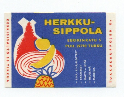 Tukkukauppojen Oy. HERKKU-SIPPOLA TURKU. Etiketti
