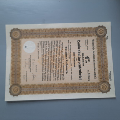 Natsi-Saksa laina 1000 Rm/ 4% 1942 Baijerische L
