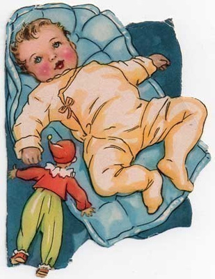 PZB 1342 / Vauva keltaisessa potkupuvusssa, nukke. 1950-l.