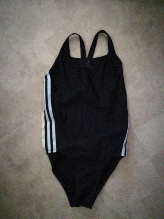 Adidas- Kokouimapuku musta 3 viivaa, (S) 158 cm