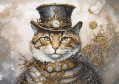 Steampunk kissa hattu päässä