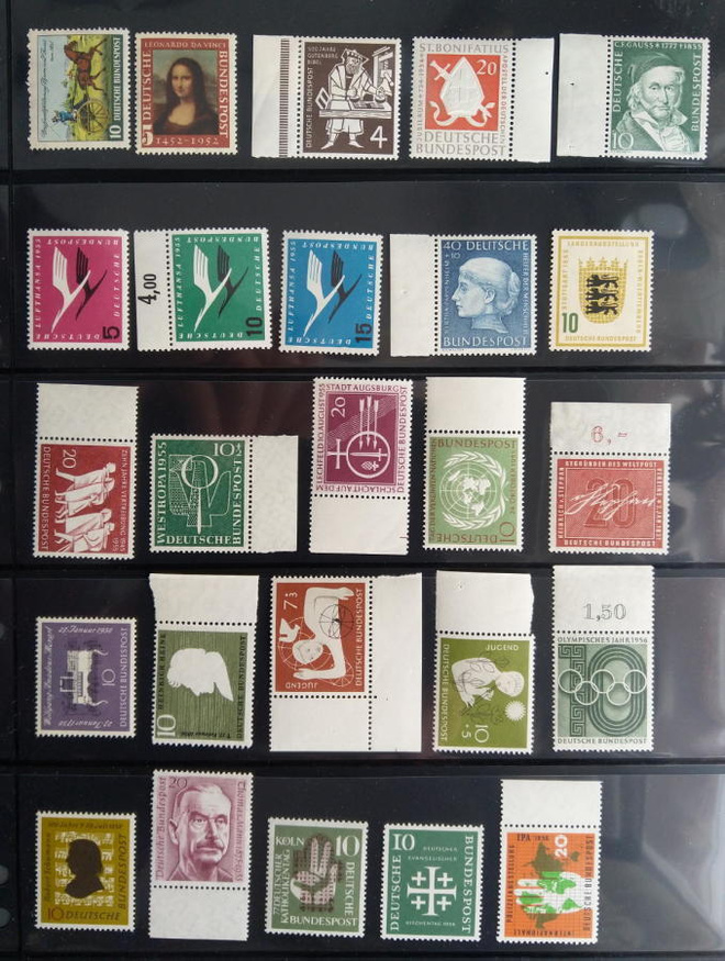 Länsi-Saksa, 53 erill. postituoretta merkkiä v. 1952-57