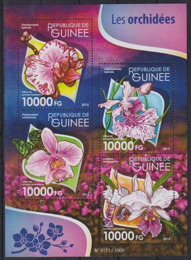 ORKIDEAT kukka-aiheinen blokki GUINEA 2015 **