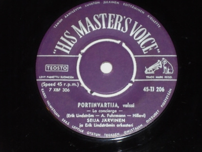 7" SEIJA JÄRVINEN - Portinvartija - single 1958 VG++