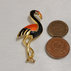Vintage emaloitu flamingo-rintaneula, linturintaneula - pikkukuva 2