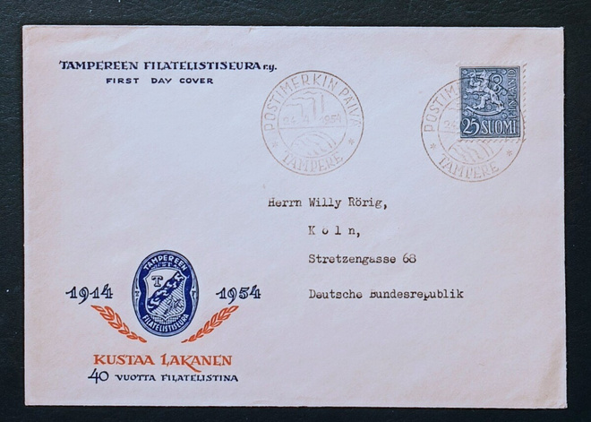 1954 FDC Leijona yleismerkki 25 mk