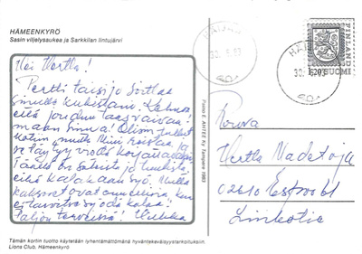 HÄIJÄÄ 30.6.83 LEIMALLA HÄMEENKYRÖ KORTTI LIONS CLUB TUOTTO