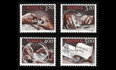 Norja 1070-3 ** Postimerkin päivä, kaiverruspainatus (1991