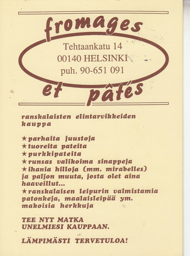 Helsinki, Fromages et pates postikortti     A30