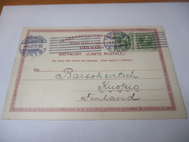 1907 Tanska kortti Kuopioon os Barsokevitsch