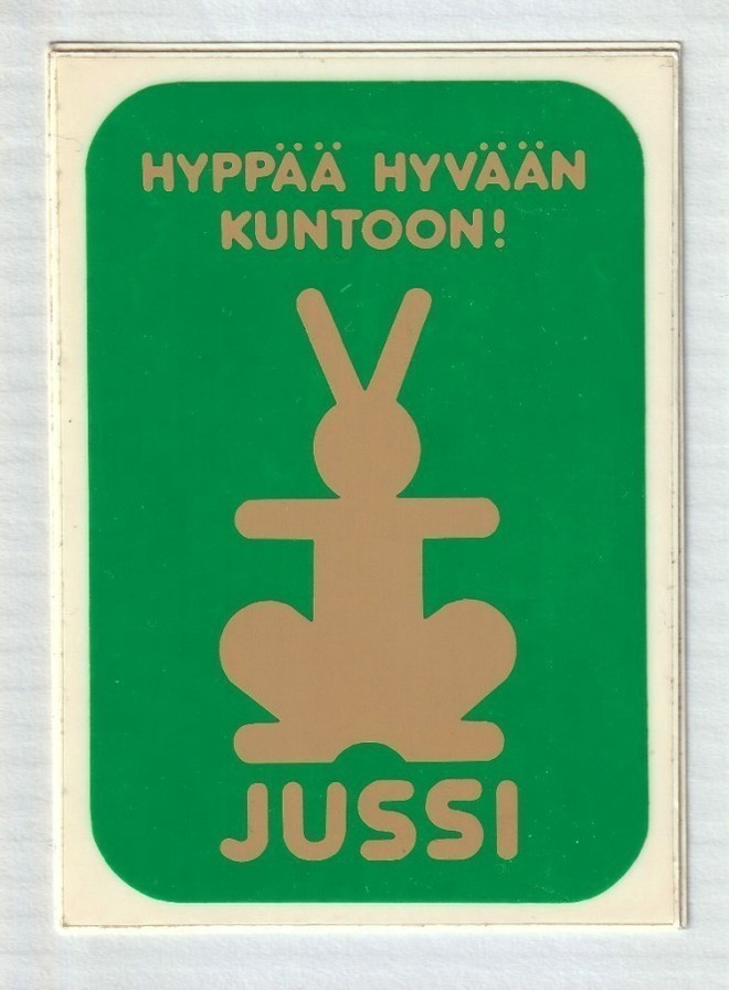 Jussi-urheiluvaatetarra 1970-luvulta