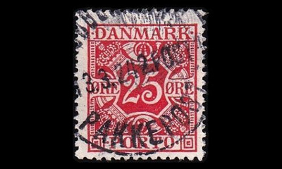 Tanska PORTO_15 o 25 öre punainen tas. tausta (1921)