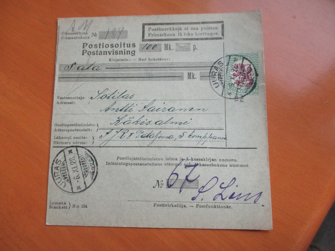1928 Uuras postiosoitus Käkisalmeen
