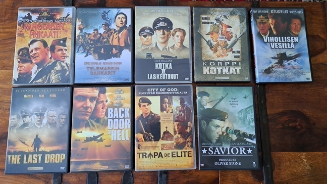 9 kpl sotaelokuvia SUOMI-julkaisut DVD