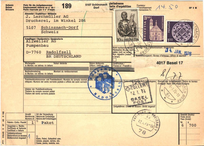 POSTILÄHETYS SAKSA- SVEITSI