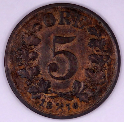 Norja 5 Äyrin kolikko 1876