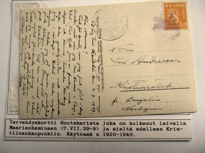 1939 Houtskär - Maarianh.- Kristiinankaupunki laivakortti