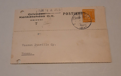 Firmakortti Oriveden Kenkätehdas 1939
