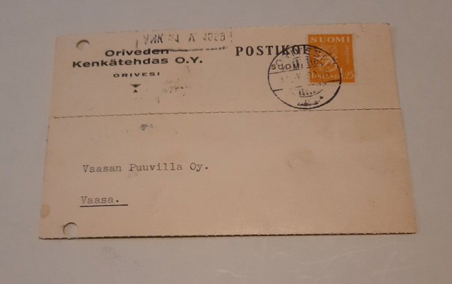 Firmakortti Oriveden Kenkätehdas 1939