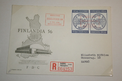FDC kuori 7.7.1956 Suomen postimerkki / päikköpari