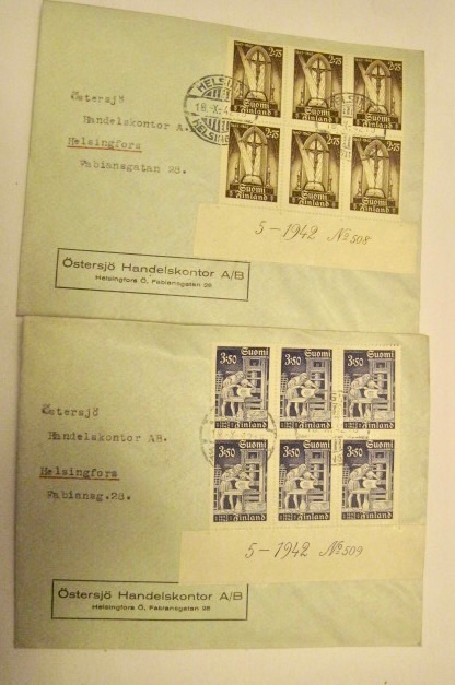 2 x VANHA FDC Ensipäiväkuori 10.X.1942 Kuusilot