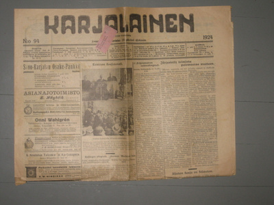 Sanomalehti  Karjalainen 23.8.1924