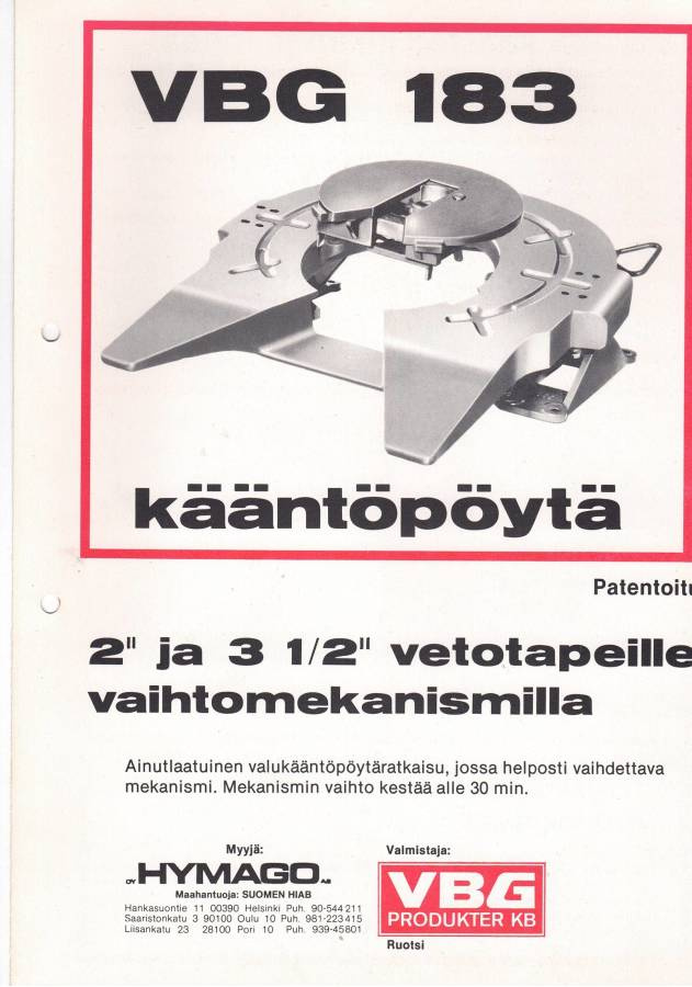 Esite VBG 183 kääntöpöytä (vetopöytä)