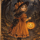 Halloween tyttö kurpitsalyhdyn kanssa - pikkukuva 1