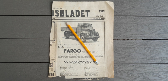 Fargo Auto Lehtimainosleike 1949