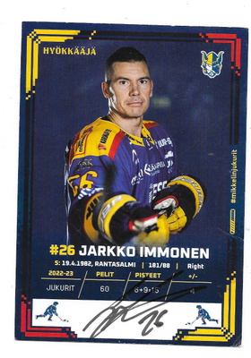 2023-24 Jukurit Teamissued AUTO #26 Jarkko Immonen , Ässät