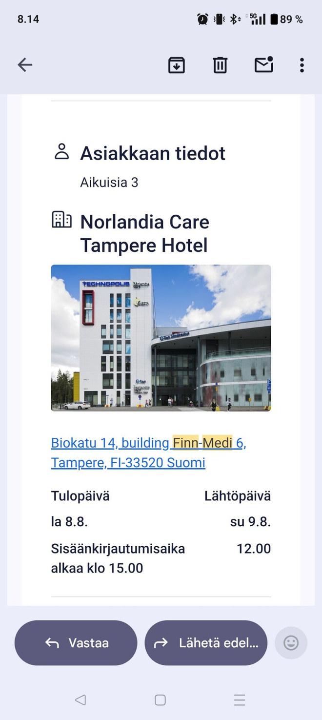 3 hengen Hotellihuoneen myynti 8.8-9.8 Tampere