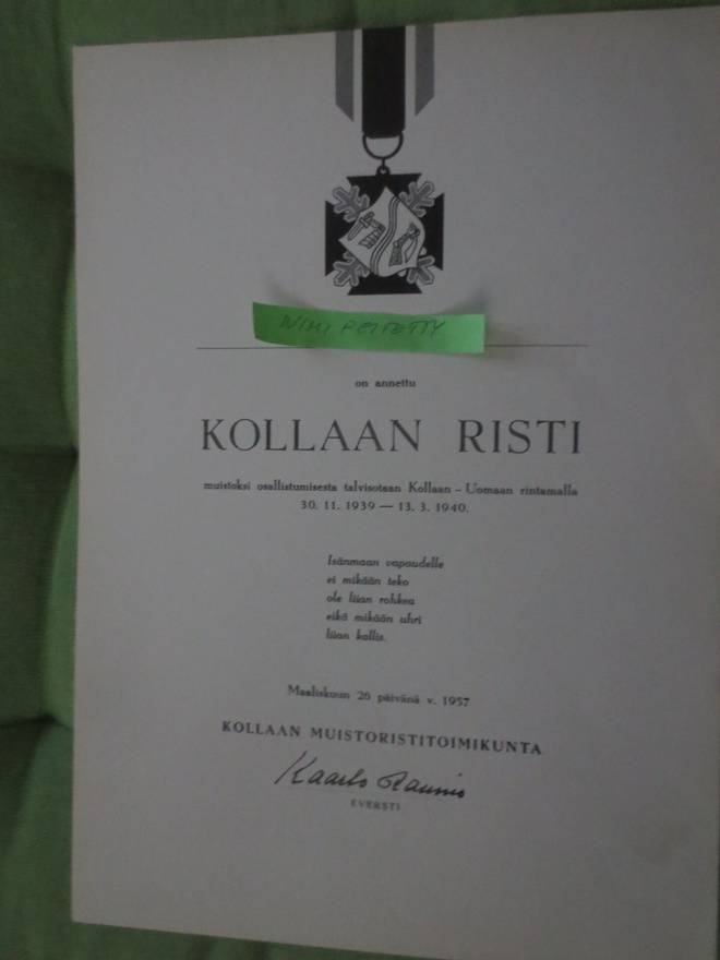 Kollaan Ristin Myöntökirja