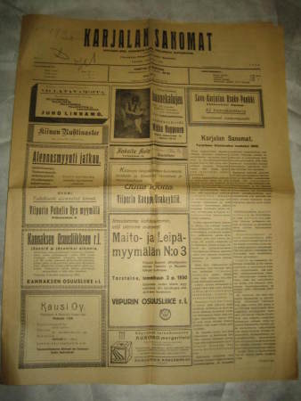 Sanomalehti: Karjalan Sanomat 4.1.1930
