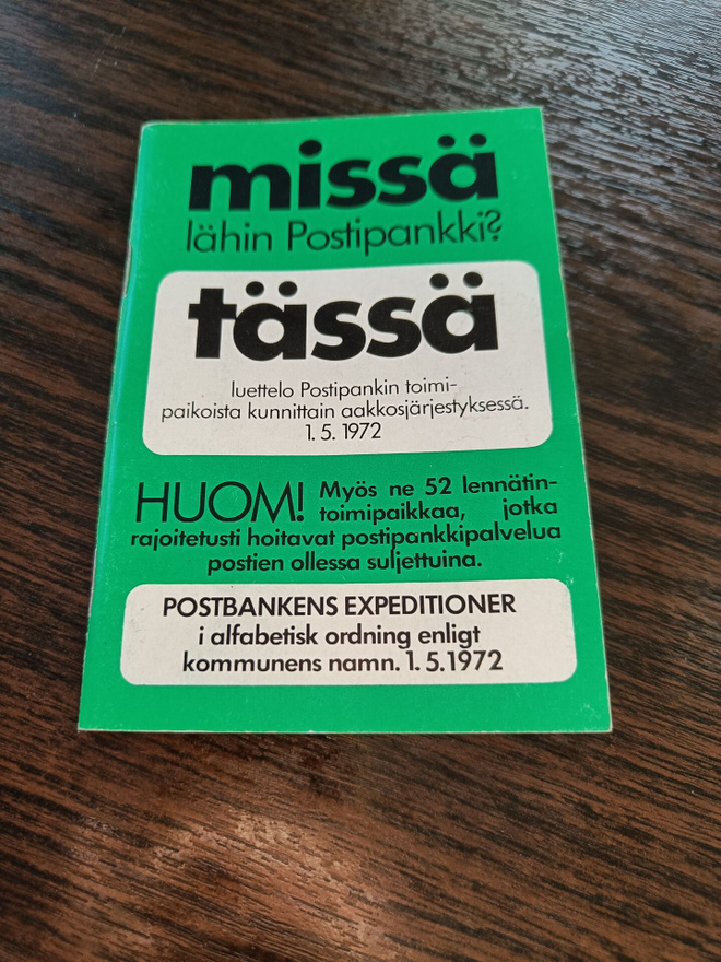 Luettelo Postipankeista aakkosjärjestyksessä  1. 5 .1972