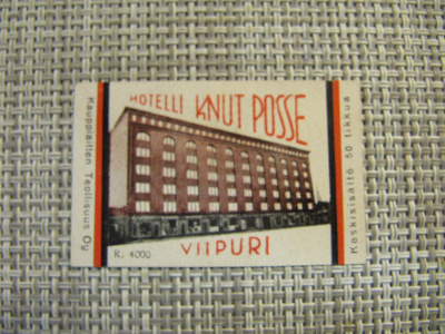 Tulitikkuetiketti Hotelli Knut Posse Viipuri.