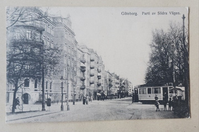 Göteborg, Södra Vägen, raitiovaunu, p. 1920 -> Suomeen