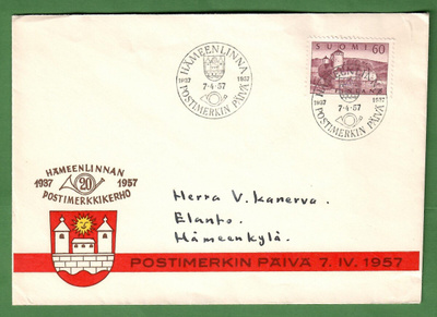 FDC Hämeenlinna 7.4.1957(100)